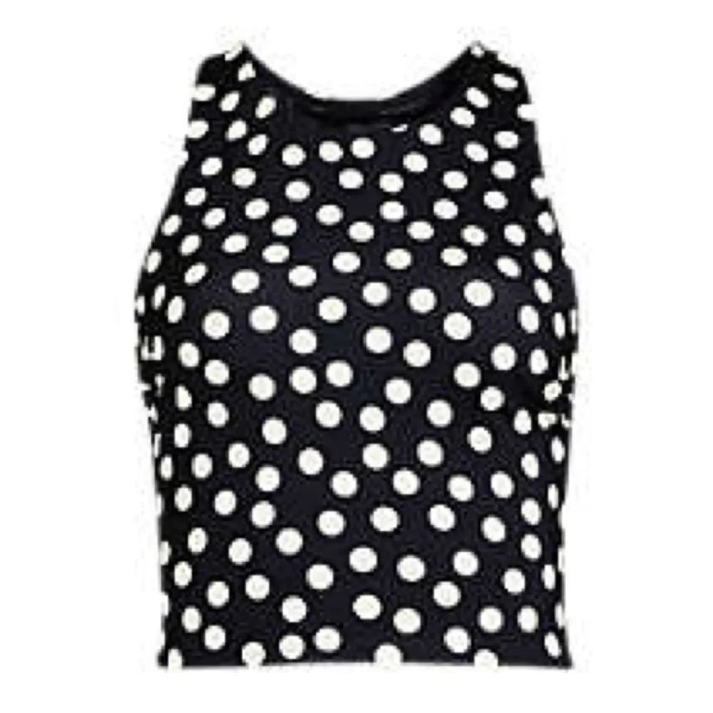 Land's End Tankini top Racer Back High Neck Midkini black egret polka dot Var